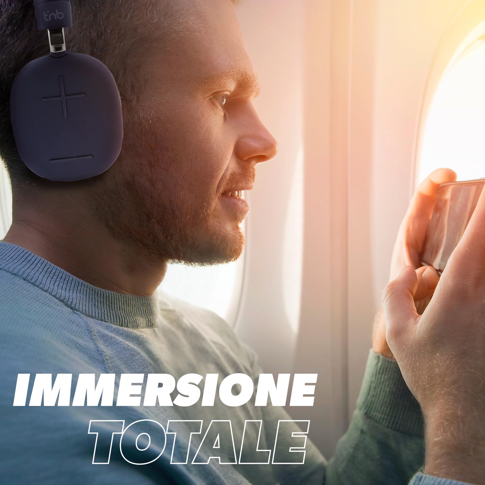 T'nB - Bounce ANC Midnight Blue, Cuffie Bluetooth senza fili, Riduzione del Rumore Active ANC, Autonomia 50h, Suono Immersivo, Microfono Integrato, Bluetooth 5.3, Jack 3.5mm, Borsa per il trasporto