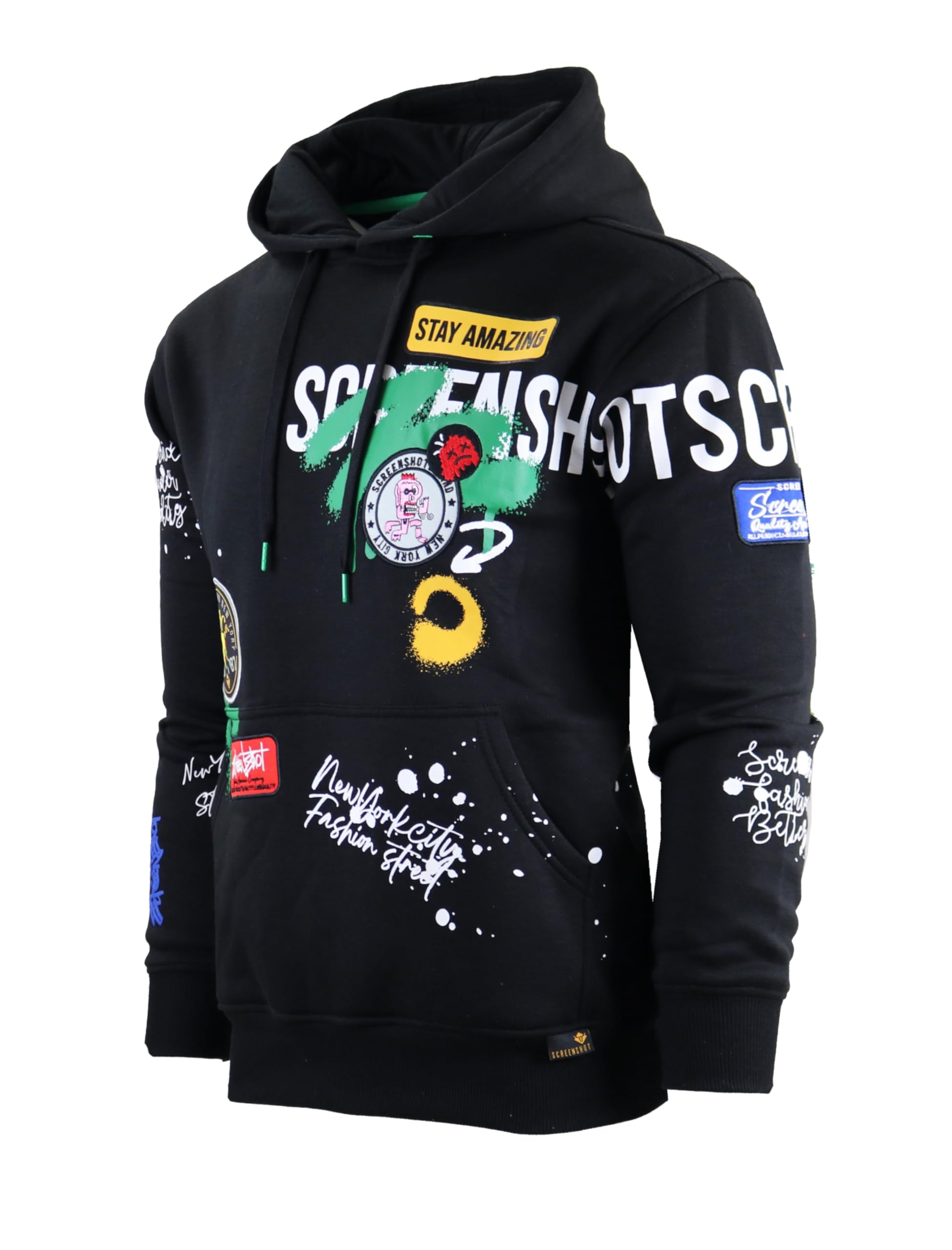 FLEECE HOODIE 4202 Mens Urban Streetwear NYC Graffiti Embroidery Patch Fleece Pullover Sweatshirt Hoodie