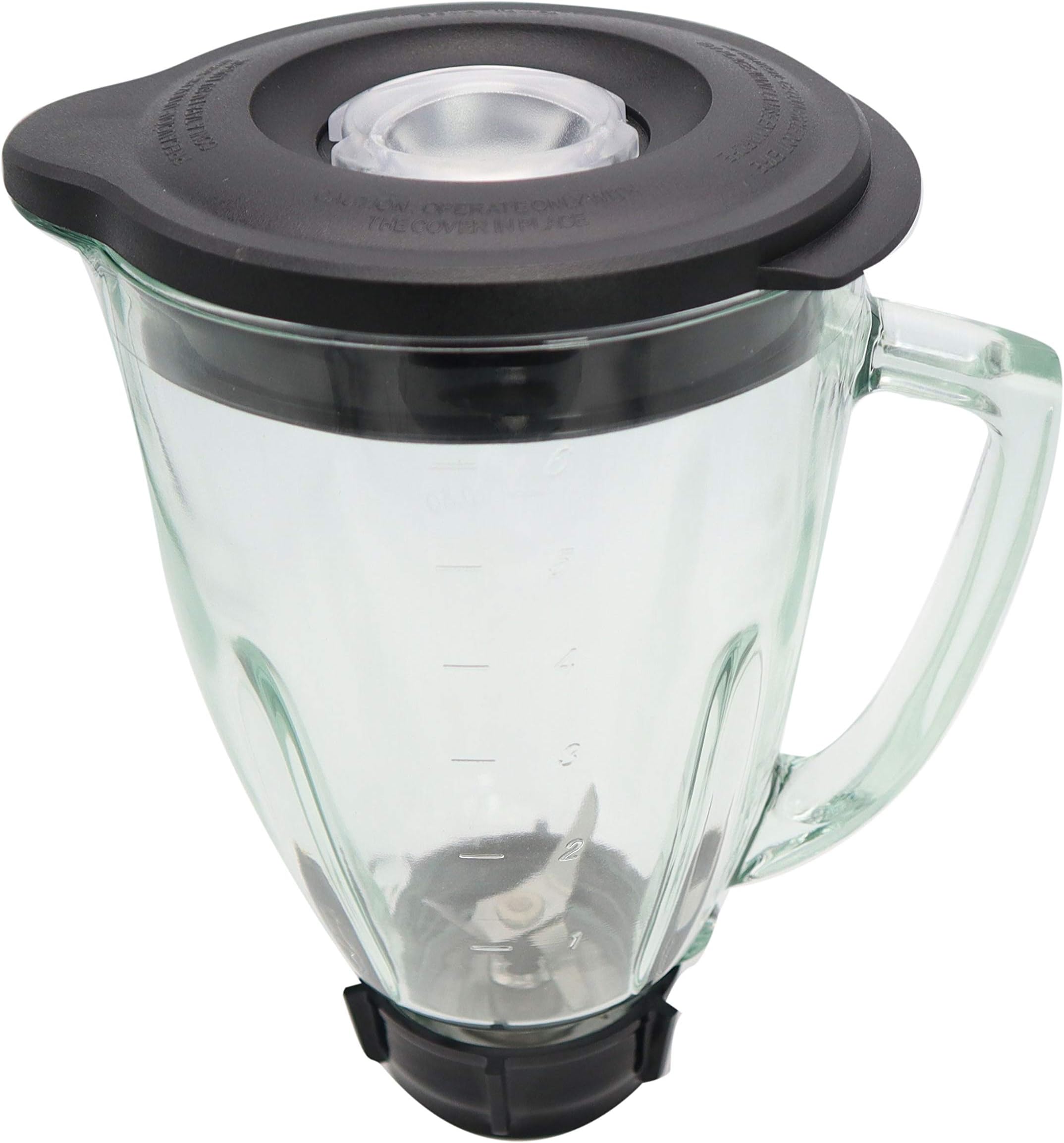 Blendin Complete 6-Piece 48 Ounce Replacement Round Glass Jar Cup Assembly Set With a Jar Base Cap, Blade, Gasket, Round Lid, Center Fill - Compatible with Standard Oster & Osterizer Blenders