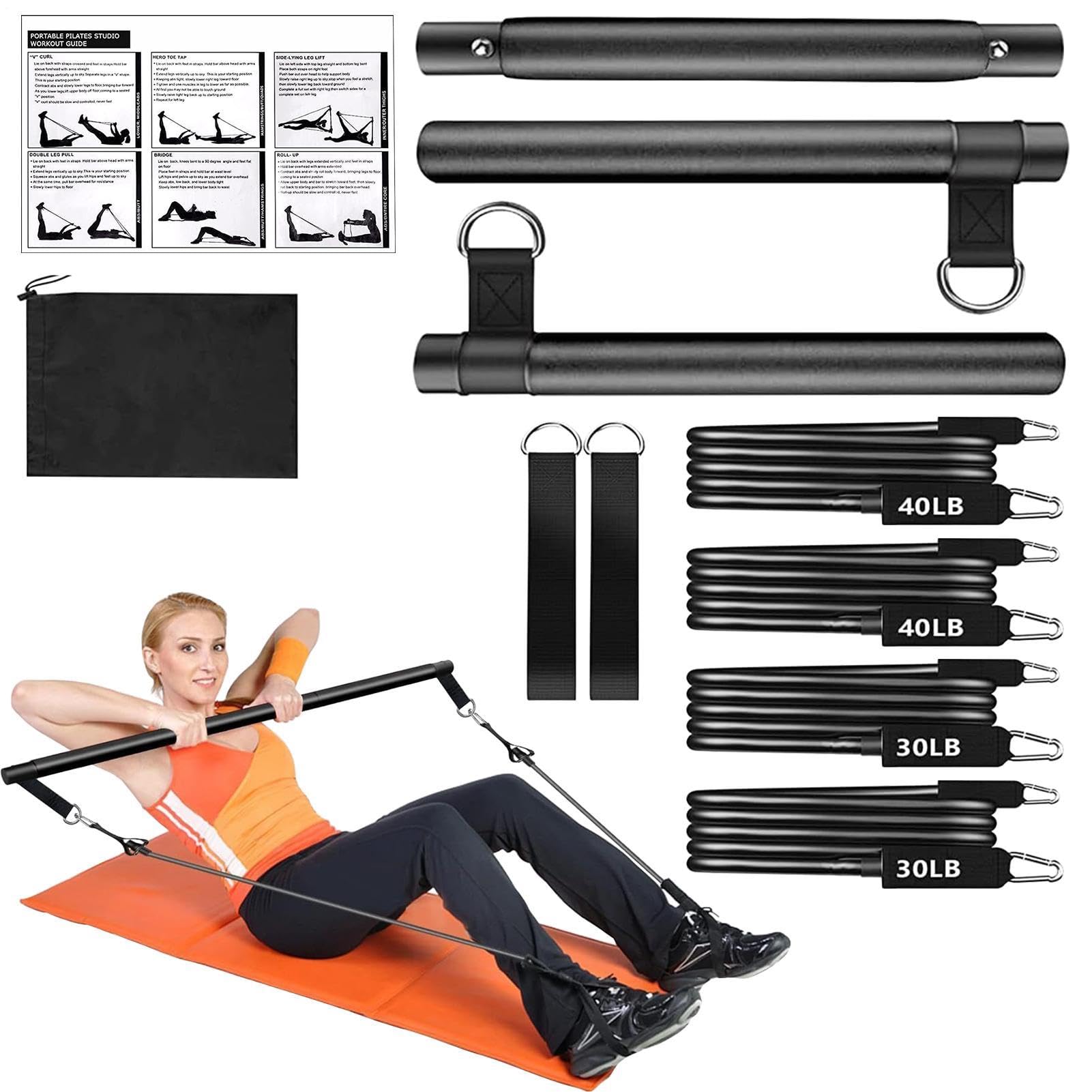 Kit de pilates para el hogar, equipo de mejora de entrenamiento multifuncional ajustable | Entrenamiento de barra de pilates, para fuerza muscular, piernas, glúteos, cadera, cintura, brazos