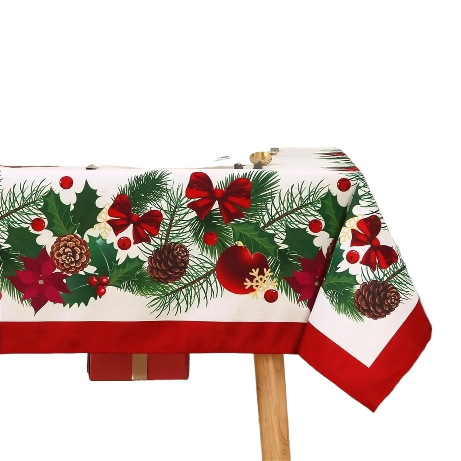 LYXYGMV Greenery Waterproof Tablecloth Holiday Party Decor Winter Xmas Reusable Rectangle Decorations for Dining Room(140x200cm)