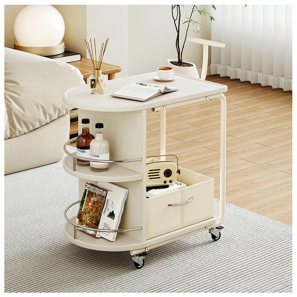 RENEESME Sofa Sofa Side Table Cream Wind Simple Modern Bedside Sideboard Removable Coffee Table Living Room Cart Home Table Sofas for Living Room
