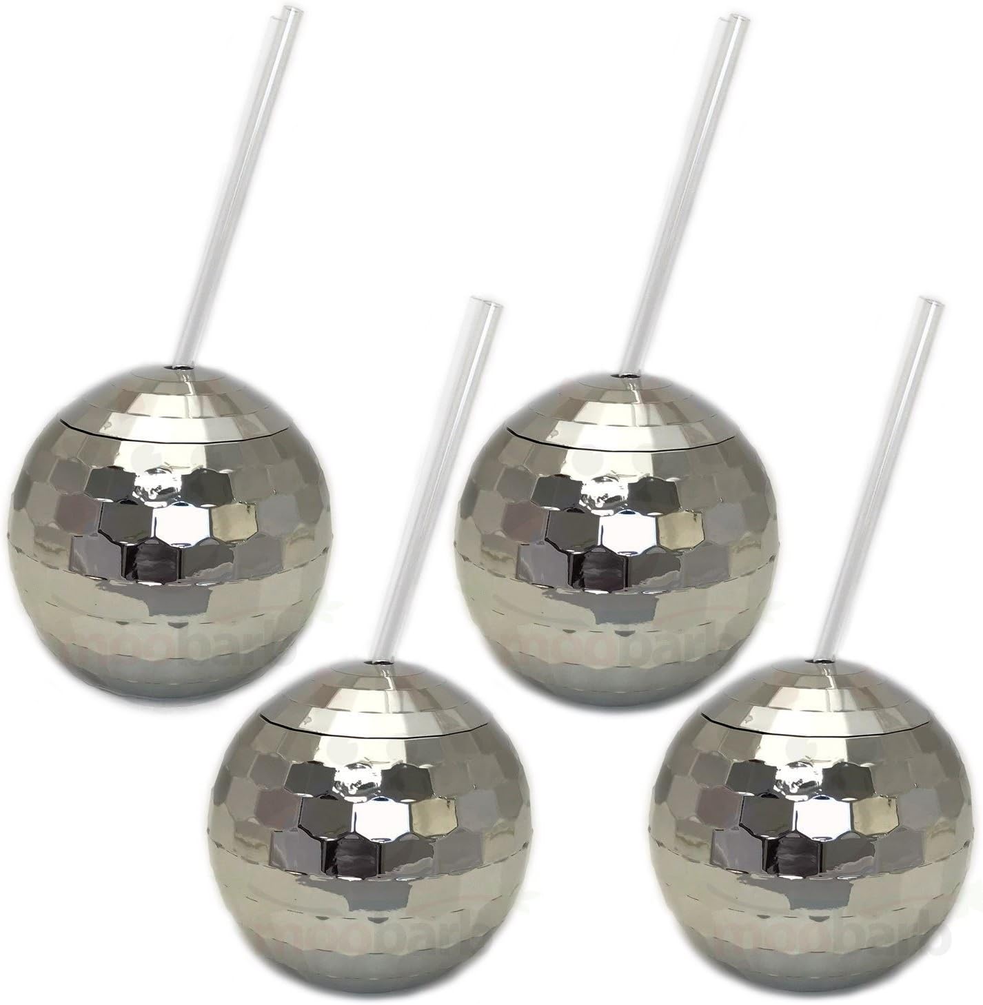 Set of 4 Silver Disco Drinking Balls Disco Ball Drinking Cups Party