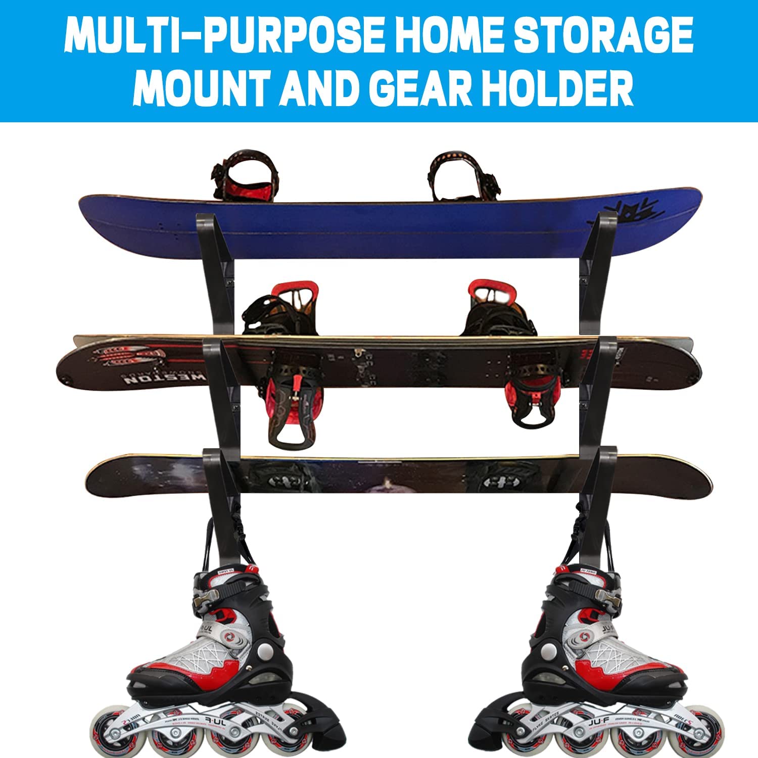 4 Supports Muraux Pour Snowboard Ou Ski – Rangement Garage/Atelier (Acier)