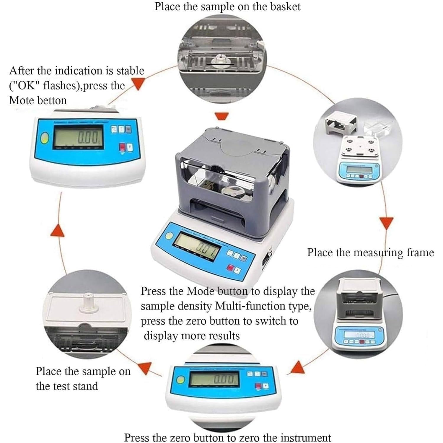 Densimetro per solidi elettronici ad alta precisione, precisione 0,001 G/cm³ con pesi di calibrazione, per parti metalliche, prodotti in gomma, granuli di plastica