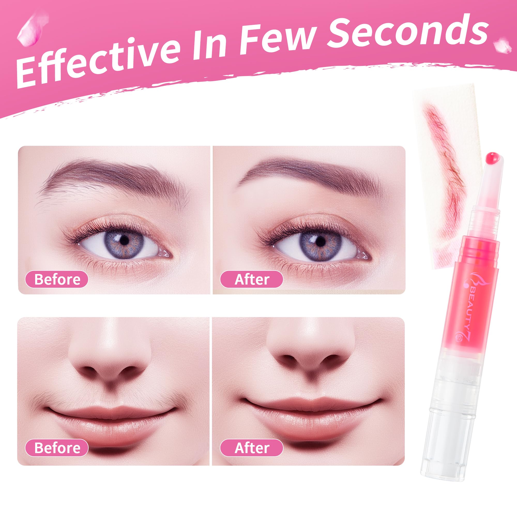 Beauty7 Stylo à Cire Précision Wand Formule Naturelle Végétalienne Epilateur pour Visage 5g Crayon à Cire 20 Bandes de Coton Réutilisables 15pcs Lingettes Après Epilation