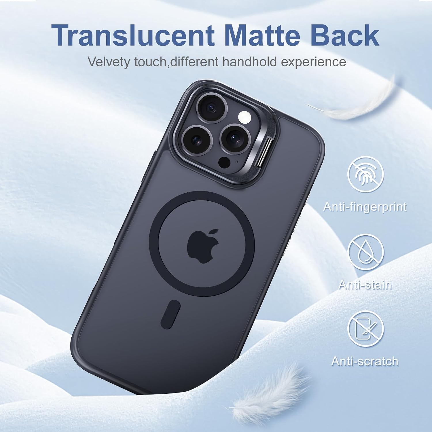 Mitywah for iPhone 16 Pro Max Case with Stand, Strong-Magnetic Cover Fit for Magsafe, Military Grade Drop Protective Case, Slim Matte Translucent Kickstand Phone Cover, Black