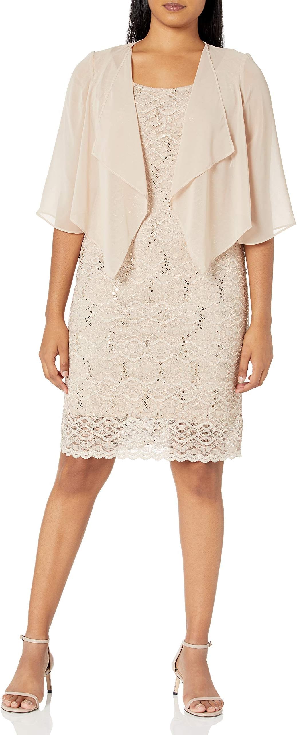 Sandra Darren womens 2 PC Sleevless Lace & Chiffon Jacket Dress Dress