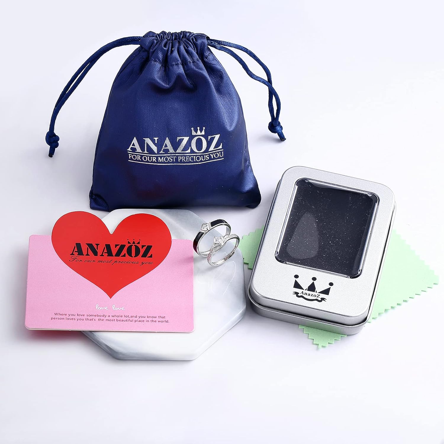 ANAZOZ Couples Rings for Him and Her Set, S925 Sterling Silver Promise Ring Set 2PCS Adjustable Black and White Wedding Bands with Custom Engraved