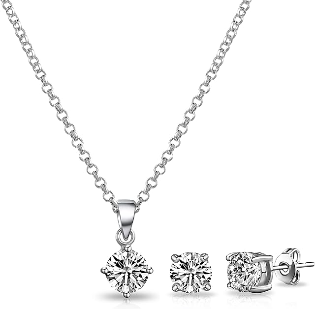 Philip Jones Silver Plated Round Solitaire Set Created with Zircondia® Crystals