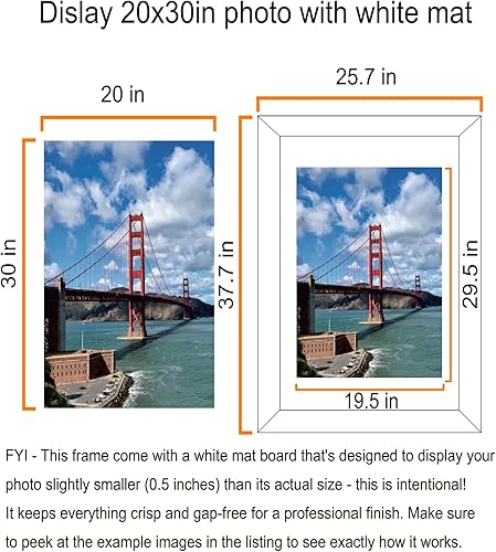 Miniatura 7 de LUCKYLIFE Marco para póster de 24 x 36 pulgadas, madera maciza negra con plexiglás (2 unidades)