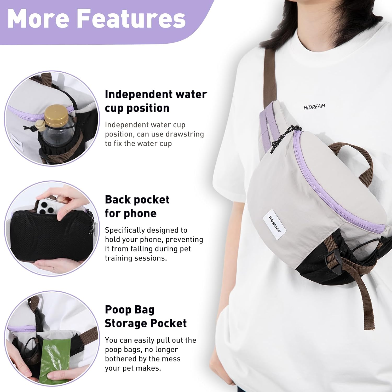 ETIAL Dog Treat Pouch Bag - Adjustable Pet Training Waist or Crossbody Pack with Water Bottle Holder, Large Opening for Treats, Toys, Poop Bags - Lightweight Dog Walking Accessories (Black)