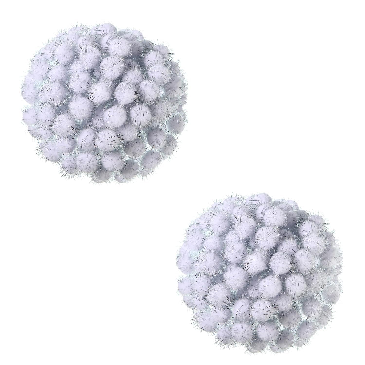 ZZHXSM 200PCS Glittery Fluffy Christmas Pom Poms 0.5In Party Decorations Crush Resistant Craft DIY Polypropylene Material White