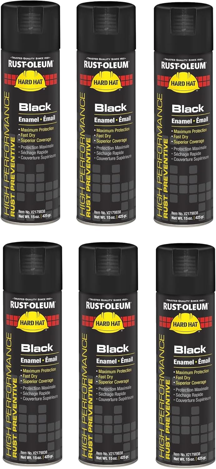 V2179838 High Performance V2100 System Hard Hat Enamel Spray Paint – Gloss Black, 15 oz, Rust Preventative, 6-Pack