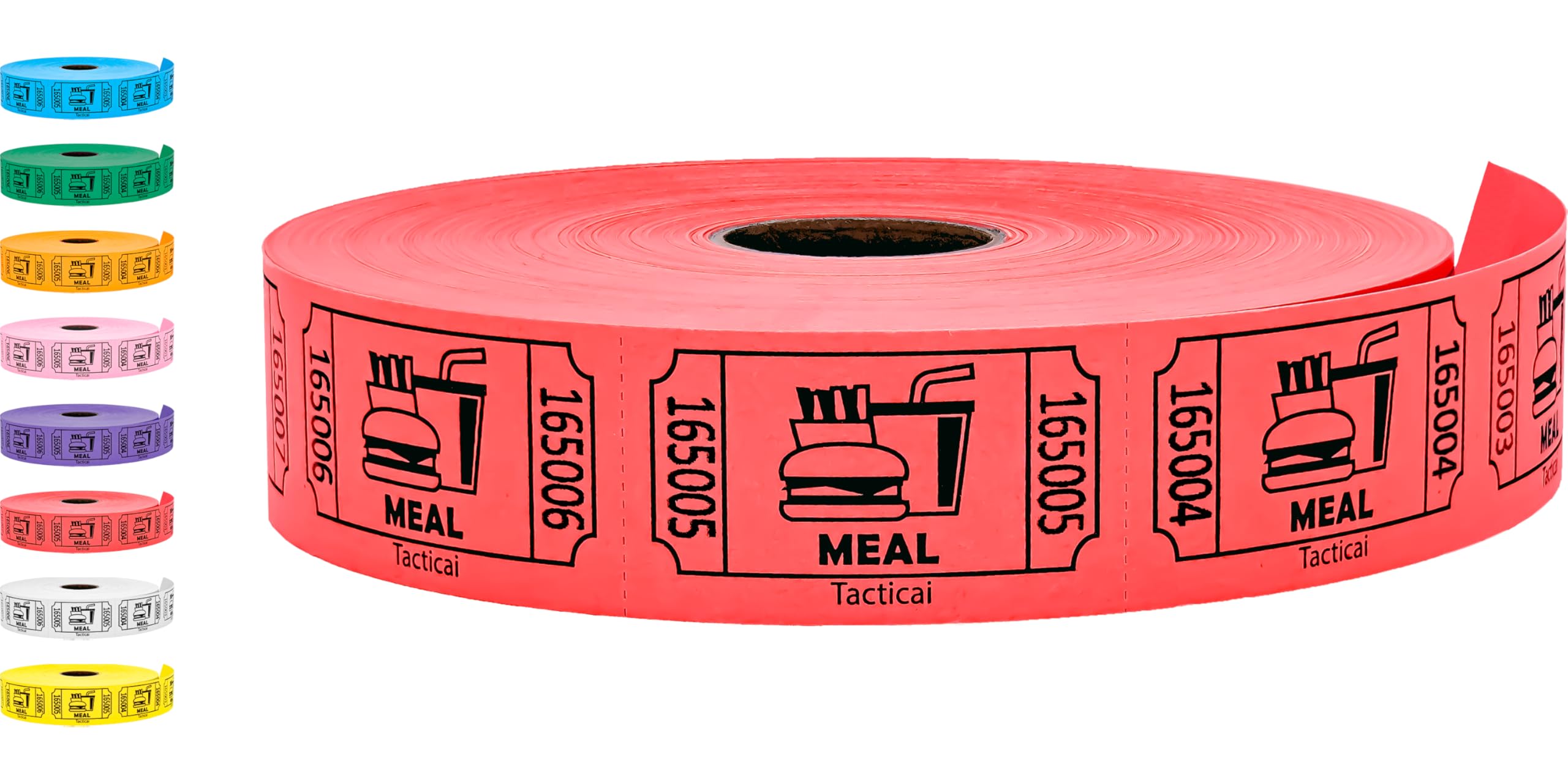 Tacticai 1000 Food &amp; Meal Raffle Tickets, Single Roll, Red