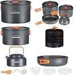 Overmont Camping Cookware Mess Kit, Portable Camping Cooking Set for Backpacking, Outdoor Hiking and Picnic Pot Pan Kettle Bowl Plate