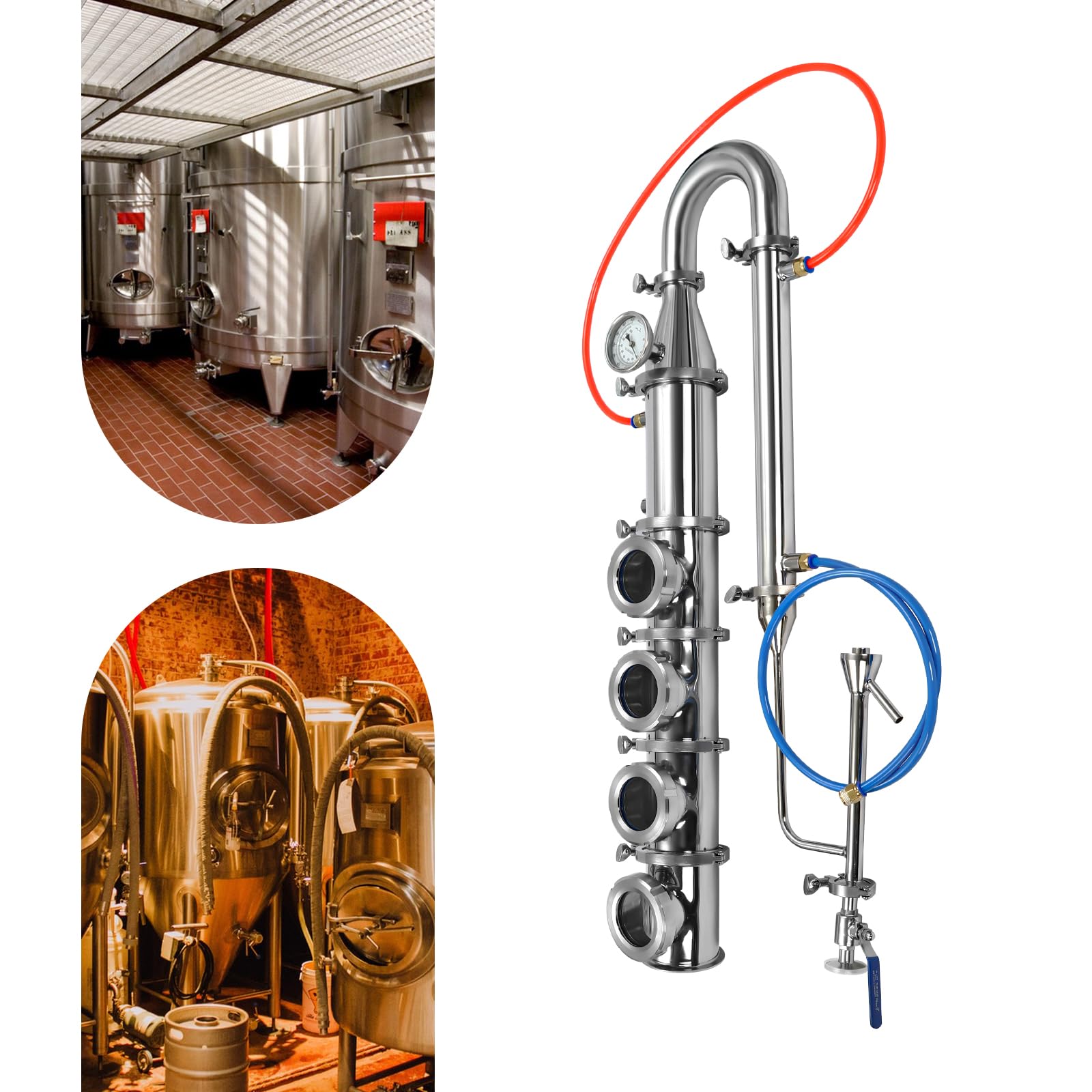Wine Distiller Kit,4 Inch Tubular Distillation Tower,Stainless Moonshine Still Flute Column,Brewing Wine Making Kit for Home Distillation Equipment (4 Layer)