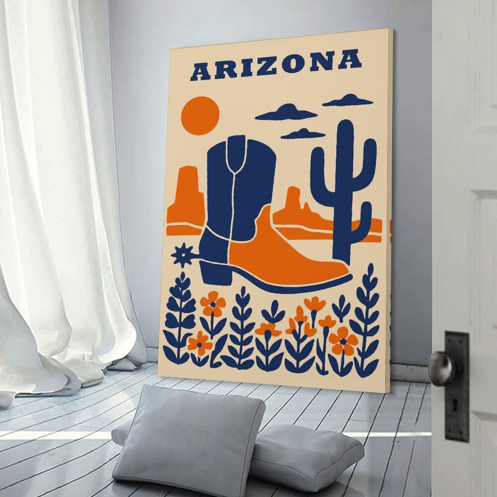 Junmoney Arizona Desert Cowboy Boot Illustration Decorative Wall Artwork, 16x24inch(40x60cm), for Corridors, Hallways Or Apartment Entries, Home Artwork for First Impressions