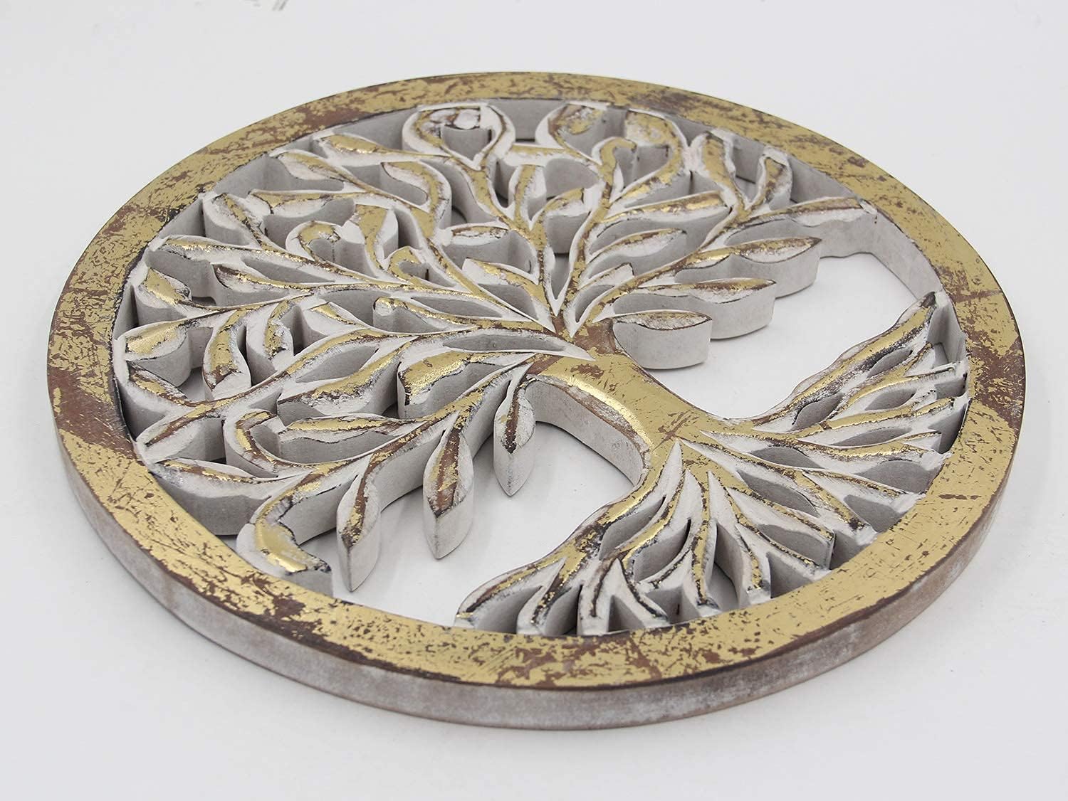 DharmaObjects Handcrafted Wooden Tree of Life Wall Decor Hanging Art (Gold)