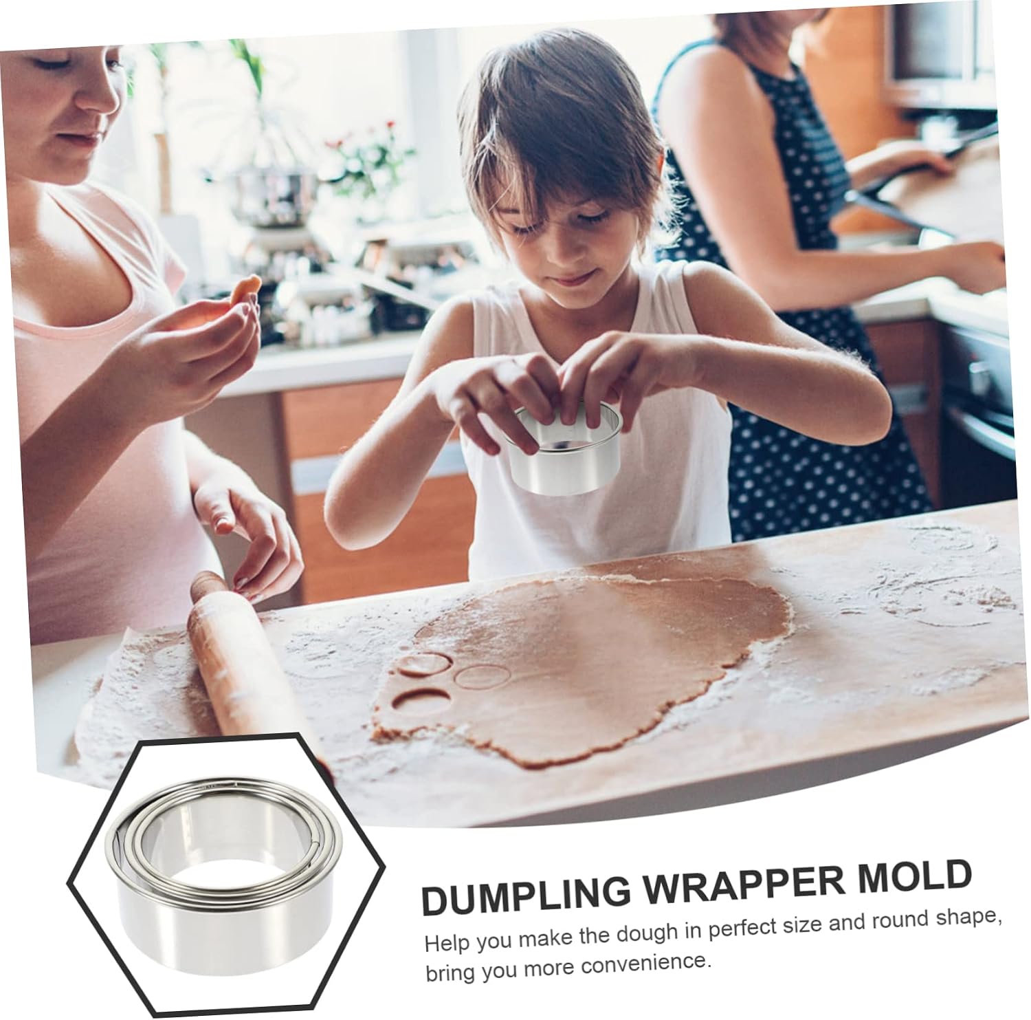 Stainless Steel Dumpling Wrapper Maker Round Lattice Cutter Pastry Tool Set for Chinese Dumpling Maker Kitchen Essentials