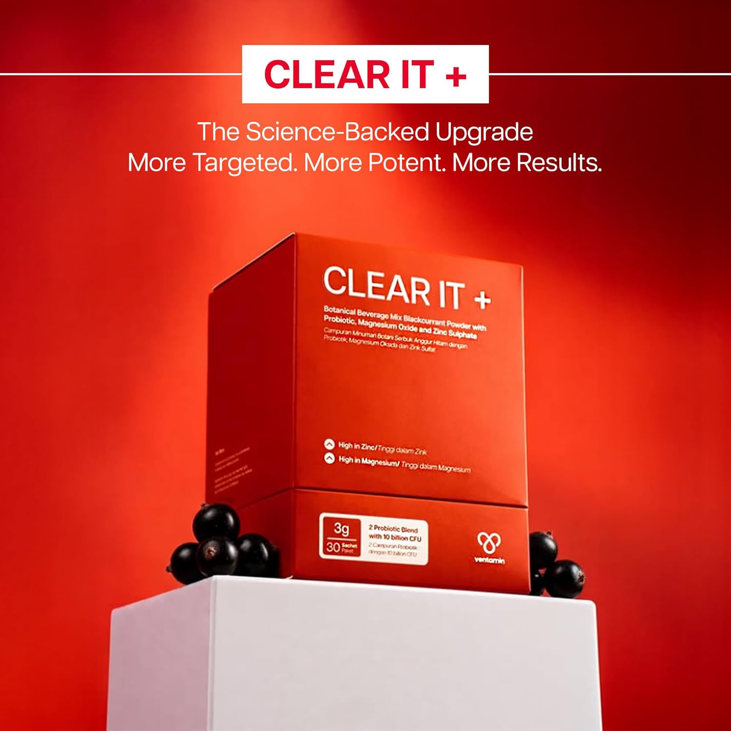 Clear It+ Acne Supplement – Hormonal & Cystic Acne Support with 10 Billion CFU Probiotics, Zinc, Magnesium & Vitamin B Complex – Skin Detox for Clearer, Smoother Skin (30 Sachets)