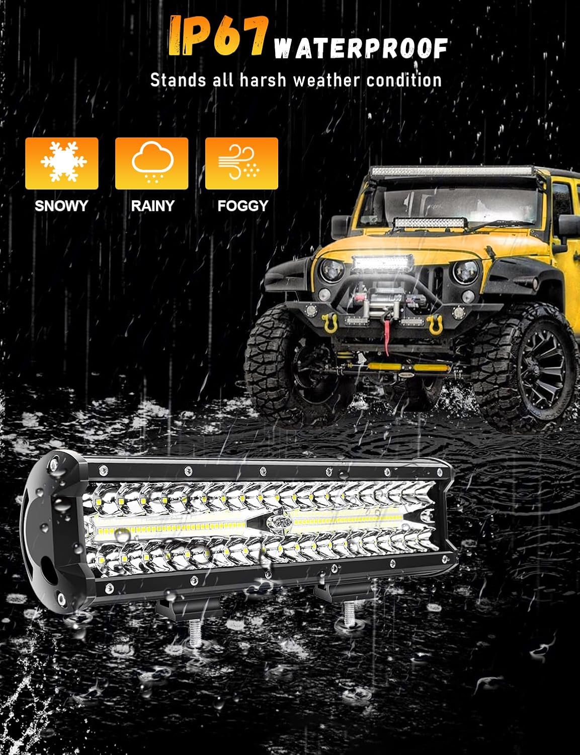 12 Inch Led Light Bar IP67 Waterproof Triple Rows Spot Flood Combo Beam Fog Light Bar Compatible with Trucks ATV Off-Road Car