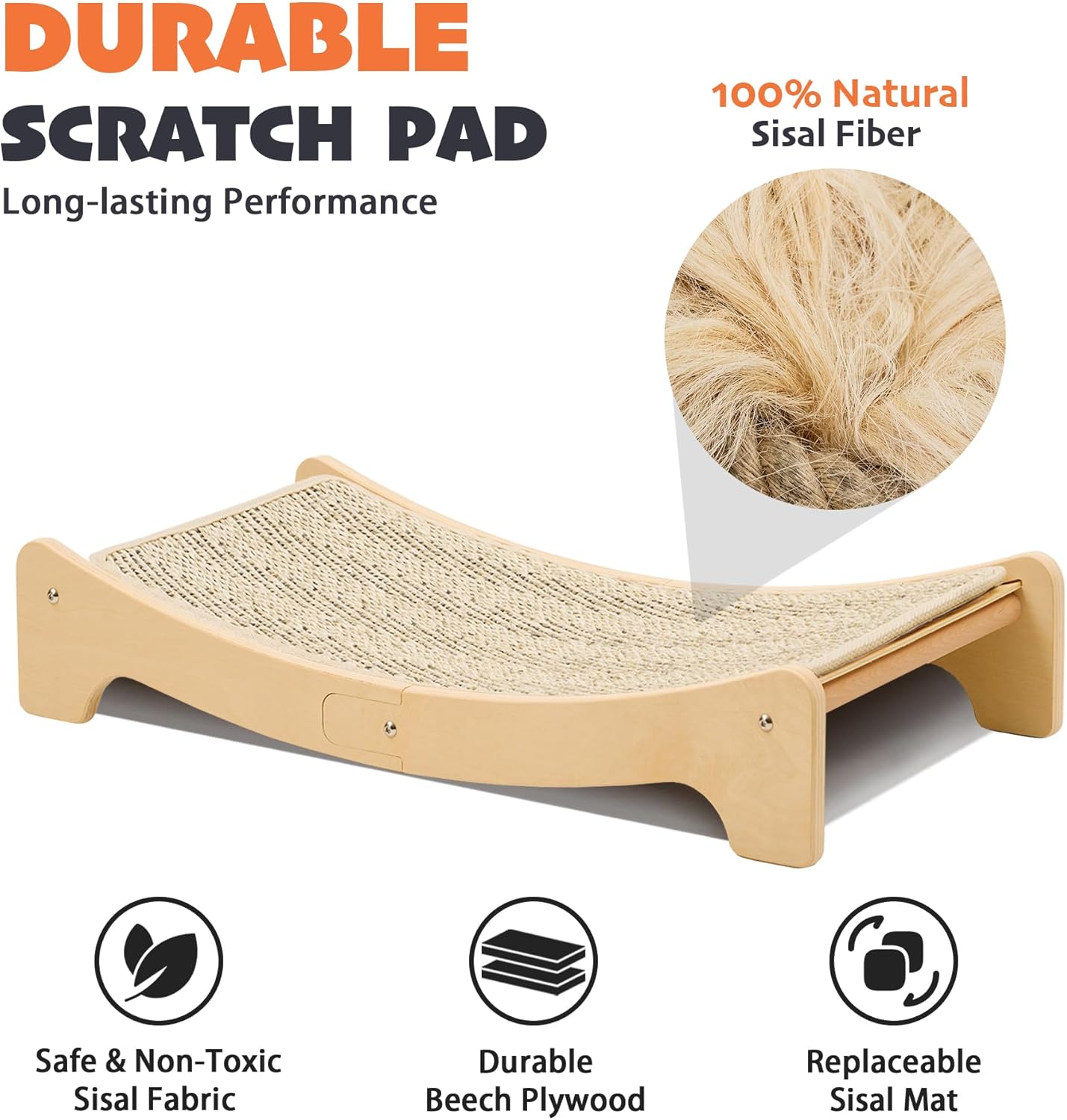 PETKARAY Sisal Cat Scratching Board, Curved Sisal Cat Scratcher, Large Indoor Kitty Scratch Pad, Heavy Duty Arc Lounge Bed for Kitten