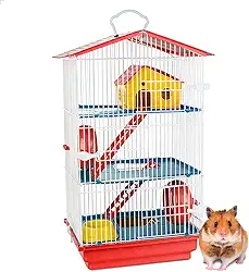 Gaiola Hamster Roedor 3 Andares Teto Plástico Completa Jelplast (Vermelho)