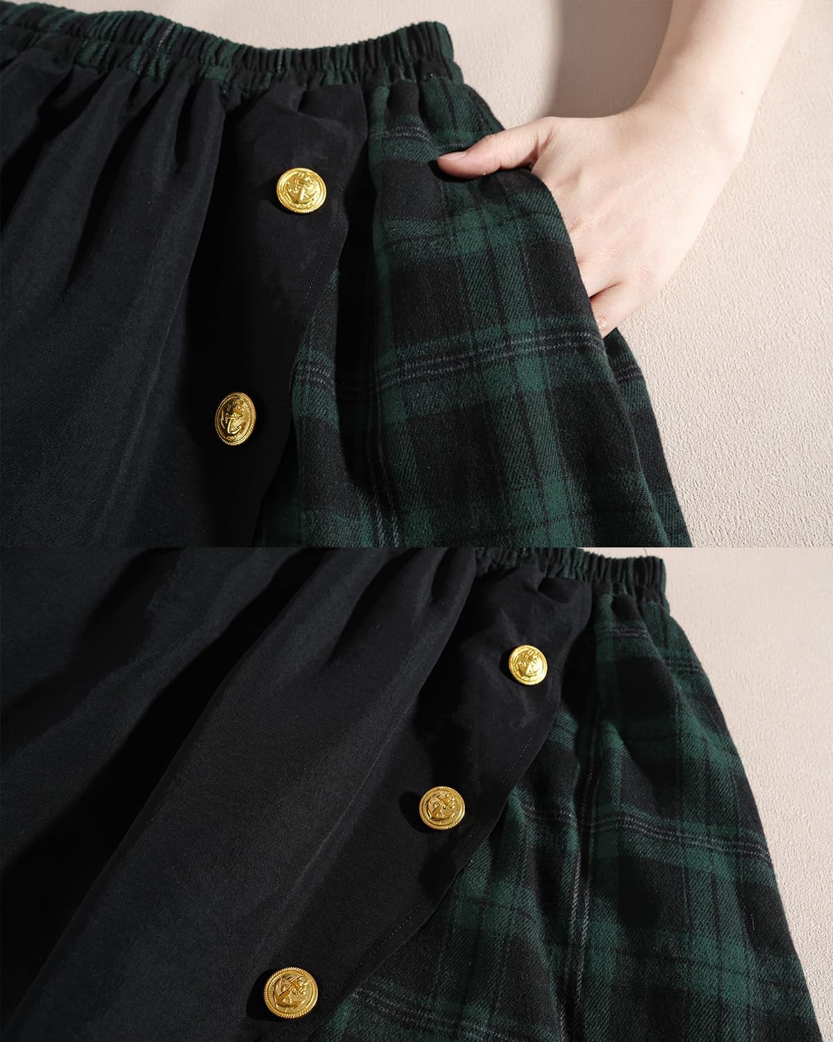 FCCAM Plaid Victorian Dress for Women Long Sleeve 1800s Edwardian Dresses Costume Ball Gown with Pockets S - Image 6