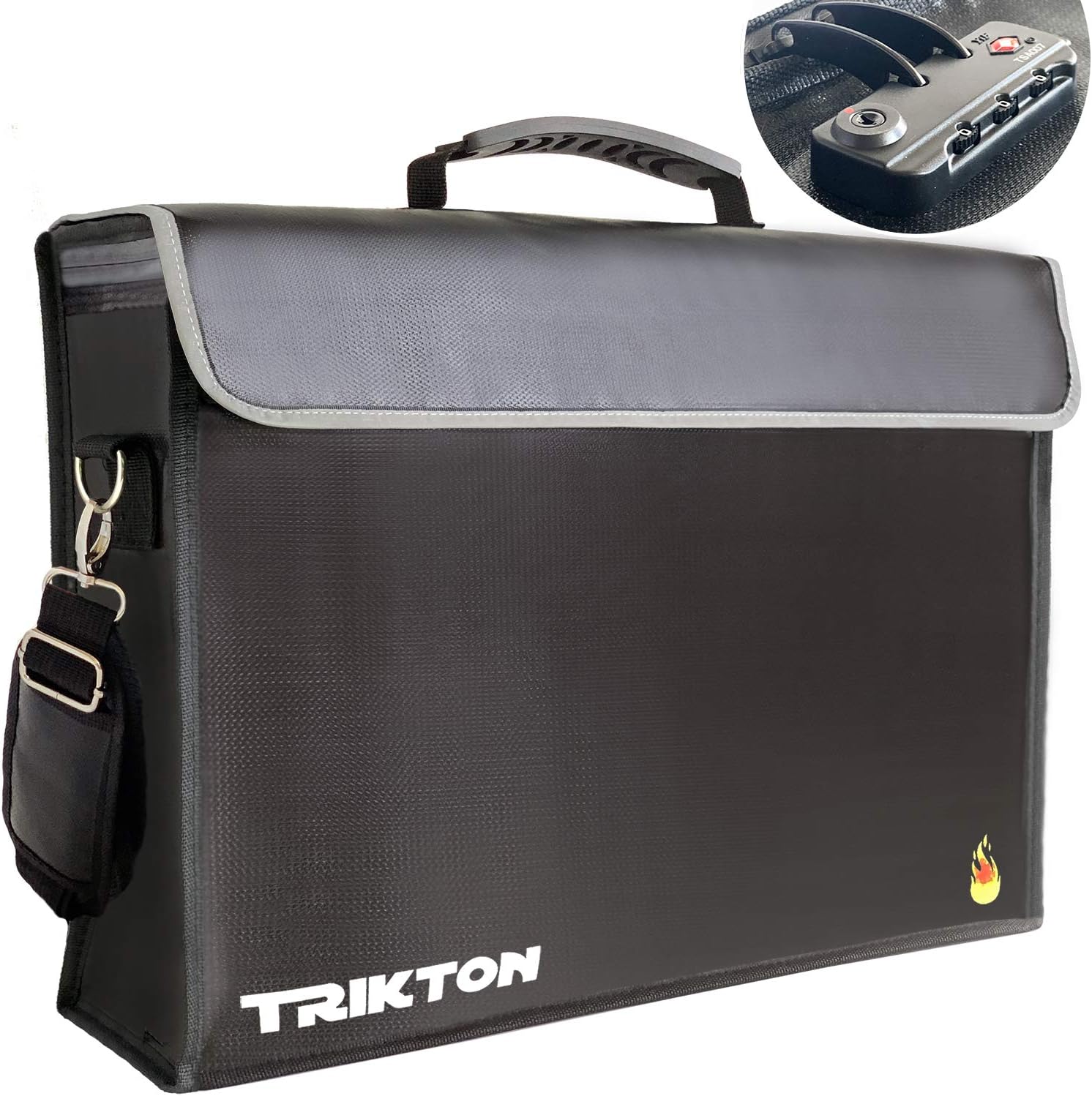 Super Extra Large 18x13x5 Fireproof Document Safe Bag with TSA-Lock, Holds Legal Size Files, XXL Black, Visible in The Dark, as Fireproof Document Box, Fire and Water Resistant