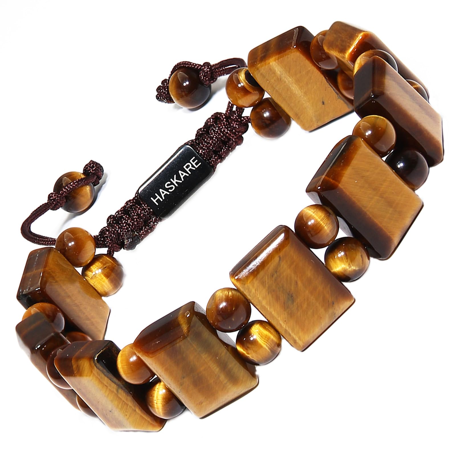 HASKARE Tigerauge-Schutzarmband für Männer – Handgefertigtes Armband mit Echtkristall-Tigerauge-Perlen, Robustes Zugverschluss-Edelsteinarmband, Geschenk für Papa zu Weihnachten & Vatertag