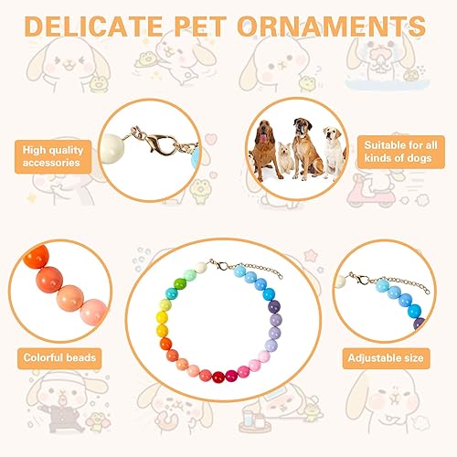 Miniatura 5 de Daovace Collar de perlas con cuentas para perro, hecho a mano, collar de perro elegante con campana, joyería para perros pequeños y cachorros (22 +