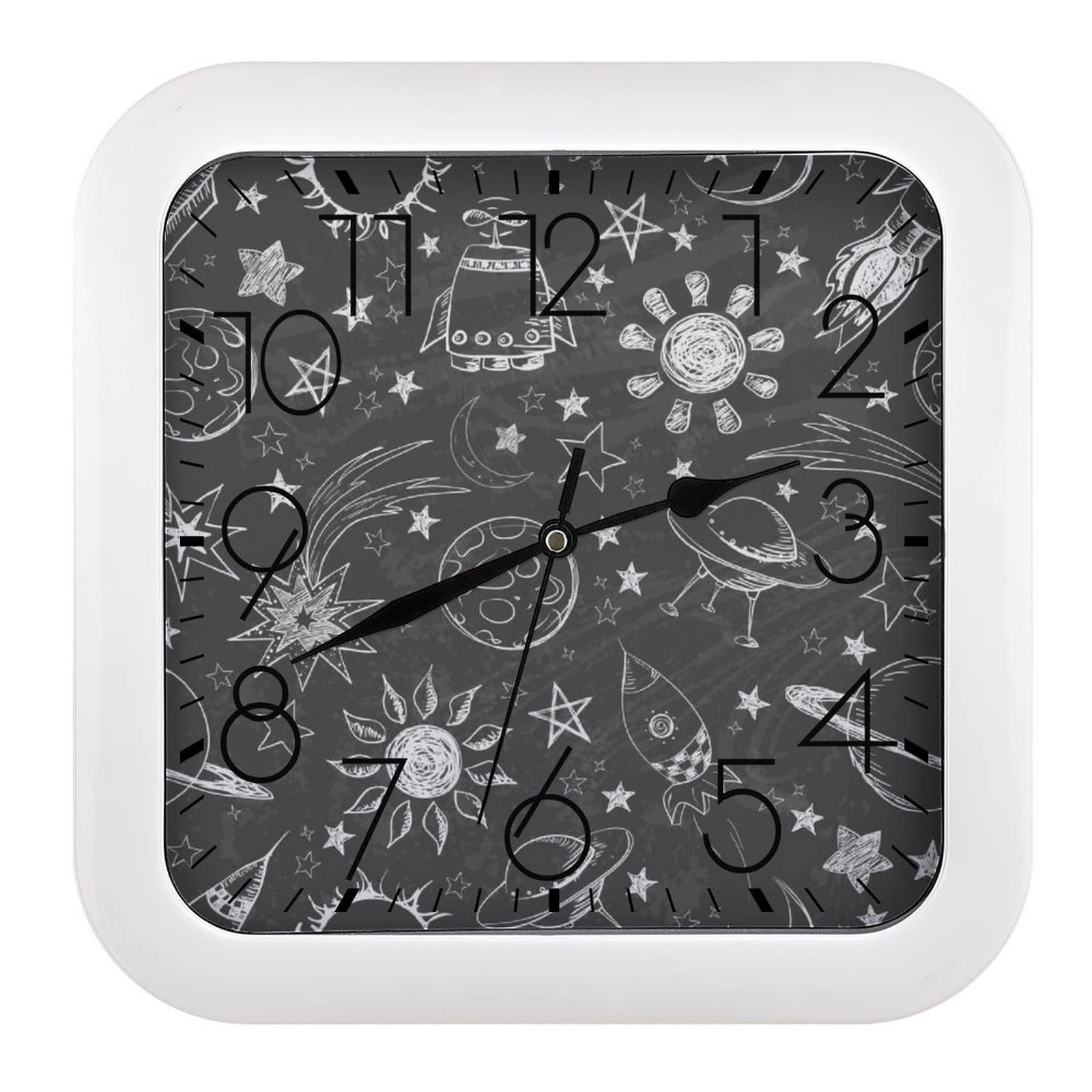Horloge murale carrée Galaxie 26x26cm avec grands chiffres pour cuisine et salon