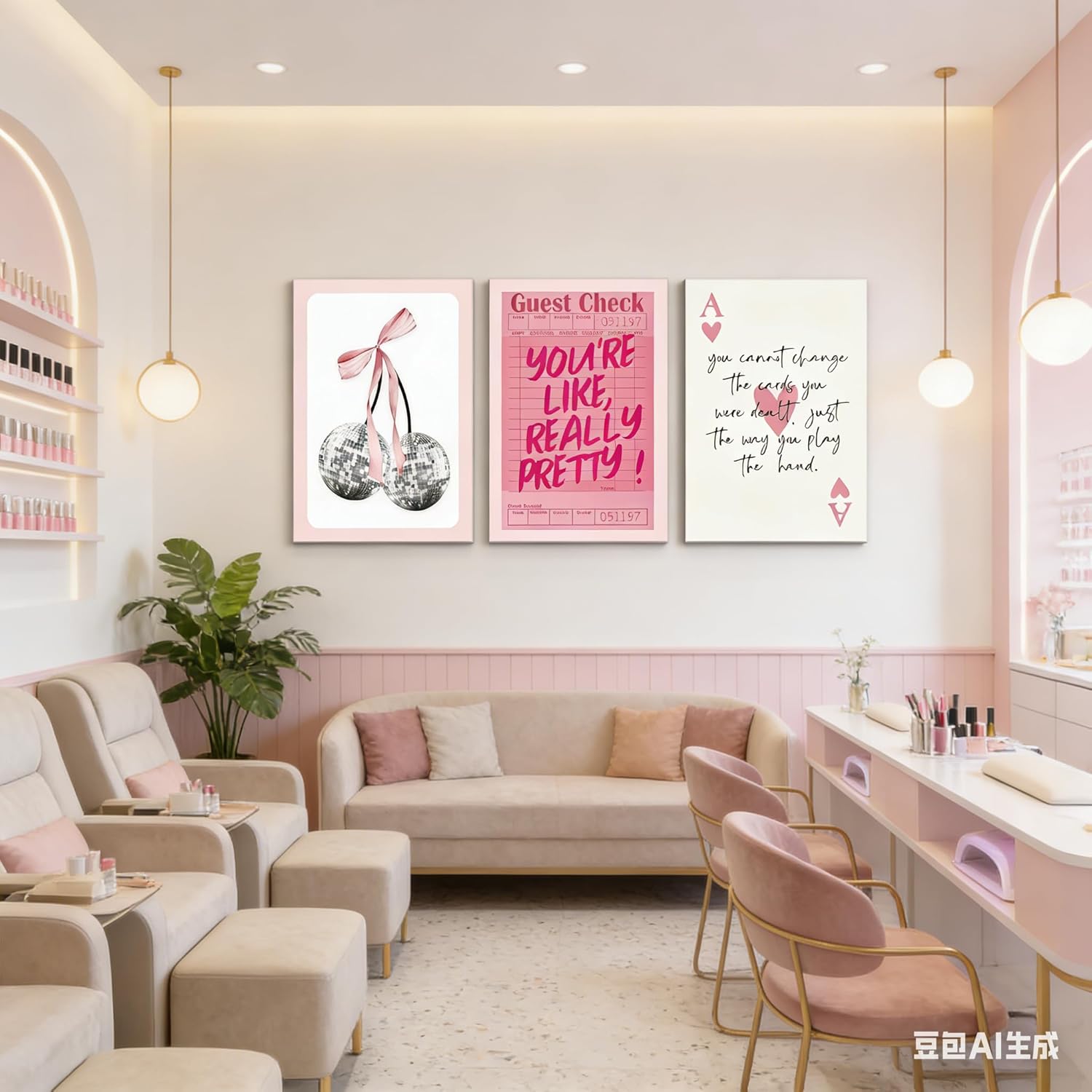 3Pcs Trendy Pink Preppy Canvas Wall Art Cute Girly Coquette Disco Cherry Pictures Wall Decor Preppy Room Decor Aesthetic Posters Prints for College Apartment Dorm Decoration 16x24in