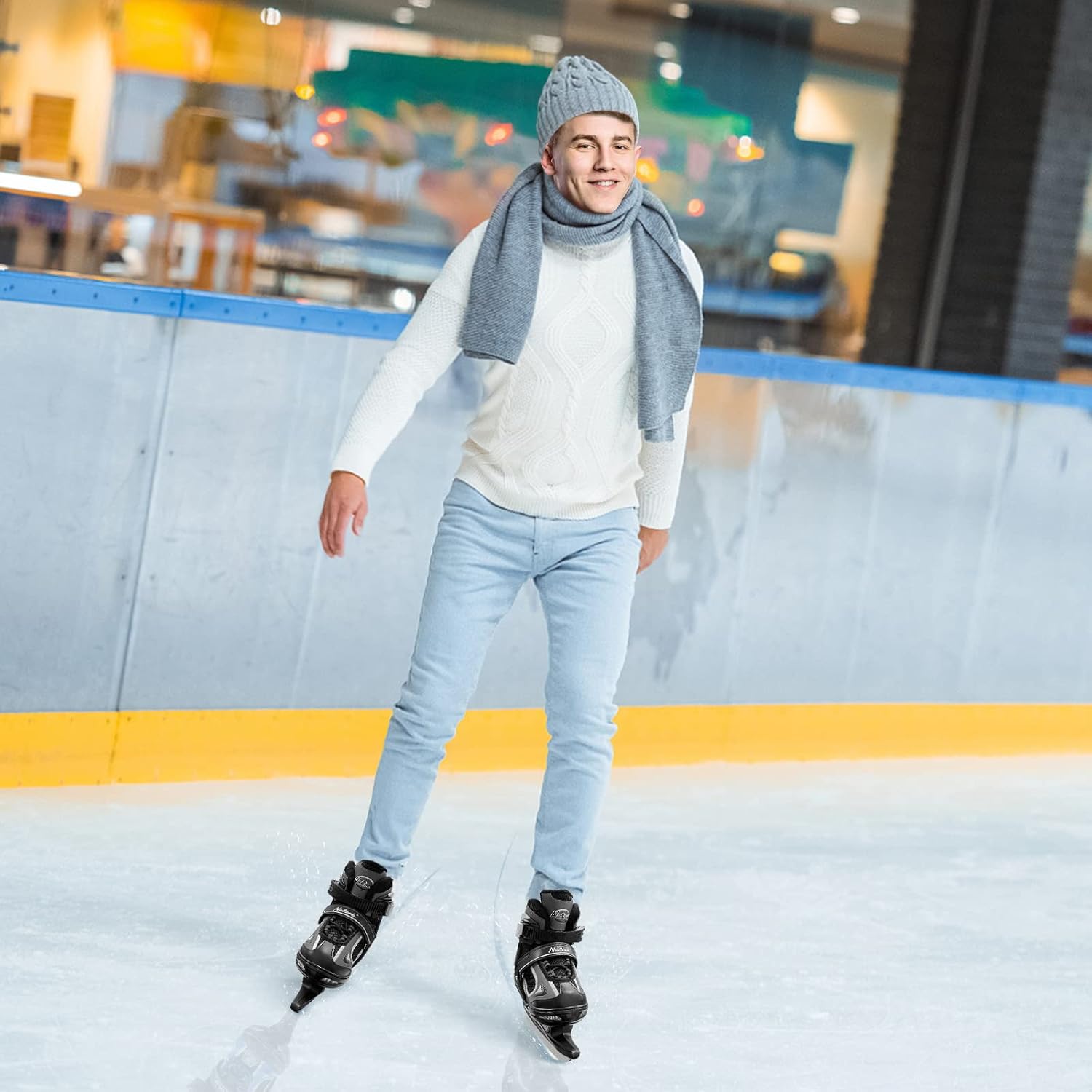 Nattork Ice Skates for Kids, Boys and Girls, Hockey Lace-Up Adjustable Skates Soft Padding and Reinforced Ankle Support for Beginners