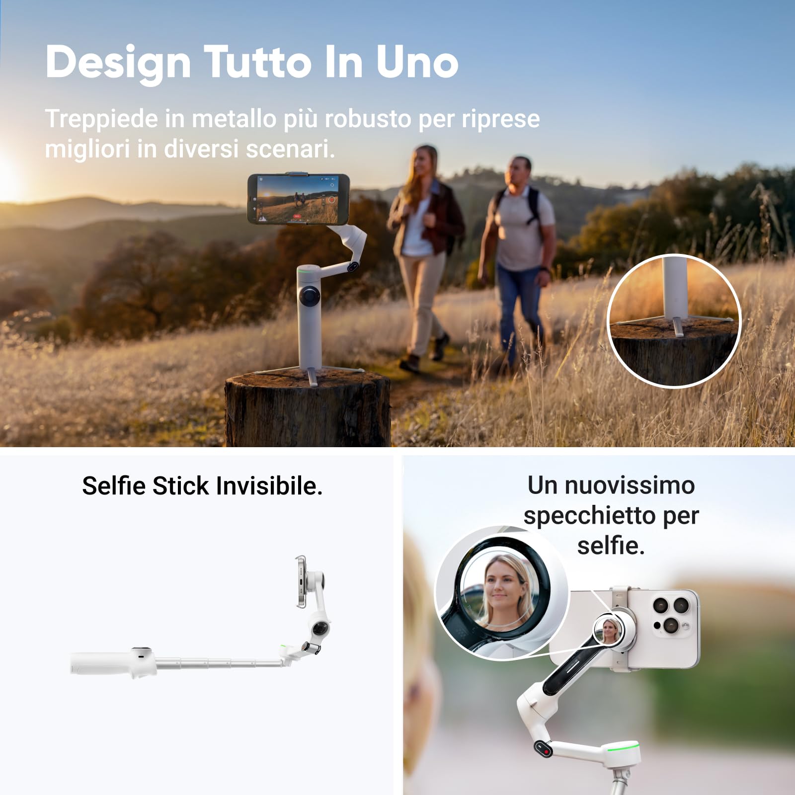 Insta360 Flow 2 Pro Pack Sport Bianco Artico - Gimbal IA, Stabilizzazione 3 Assi, Tracciamento +200 App con Apple DockKit, Throwpod, Tracciamento di Gruppo e Panoramico 360°, Treppiede e Selfie Stick