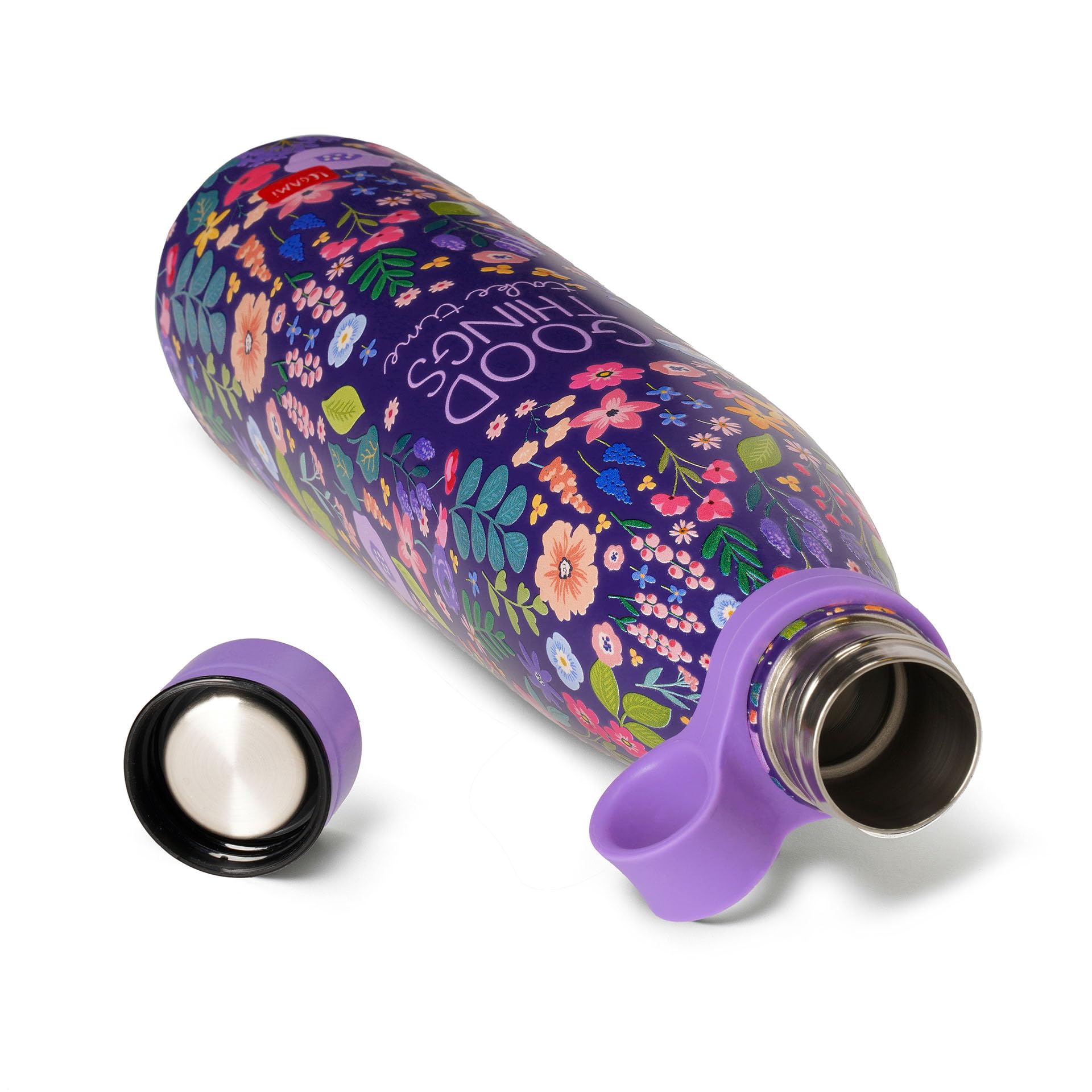 Legami - Bottiglia Termica Hot&Cold, Flowers, 800 ml, Chiusura ermetica, 12 Ore Bevande calde 24 Ore fredde, Manico in Silicone rimovibile, in Acciaio inox, senza BPA