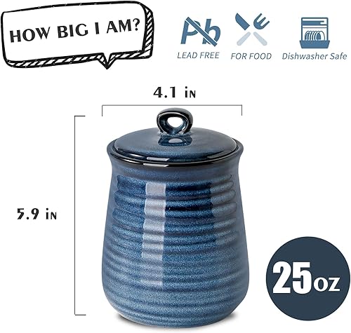 Miniatura 2 de Tikooere Tarros de cerámica para almacenamiento de alimentos, recipientes de cocina de porcelana de 25 onzas con tapas herméticas, juego de 3,