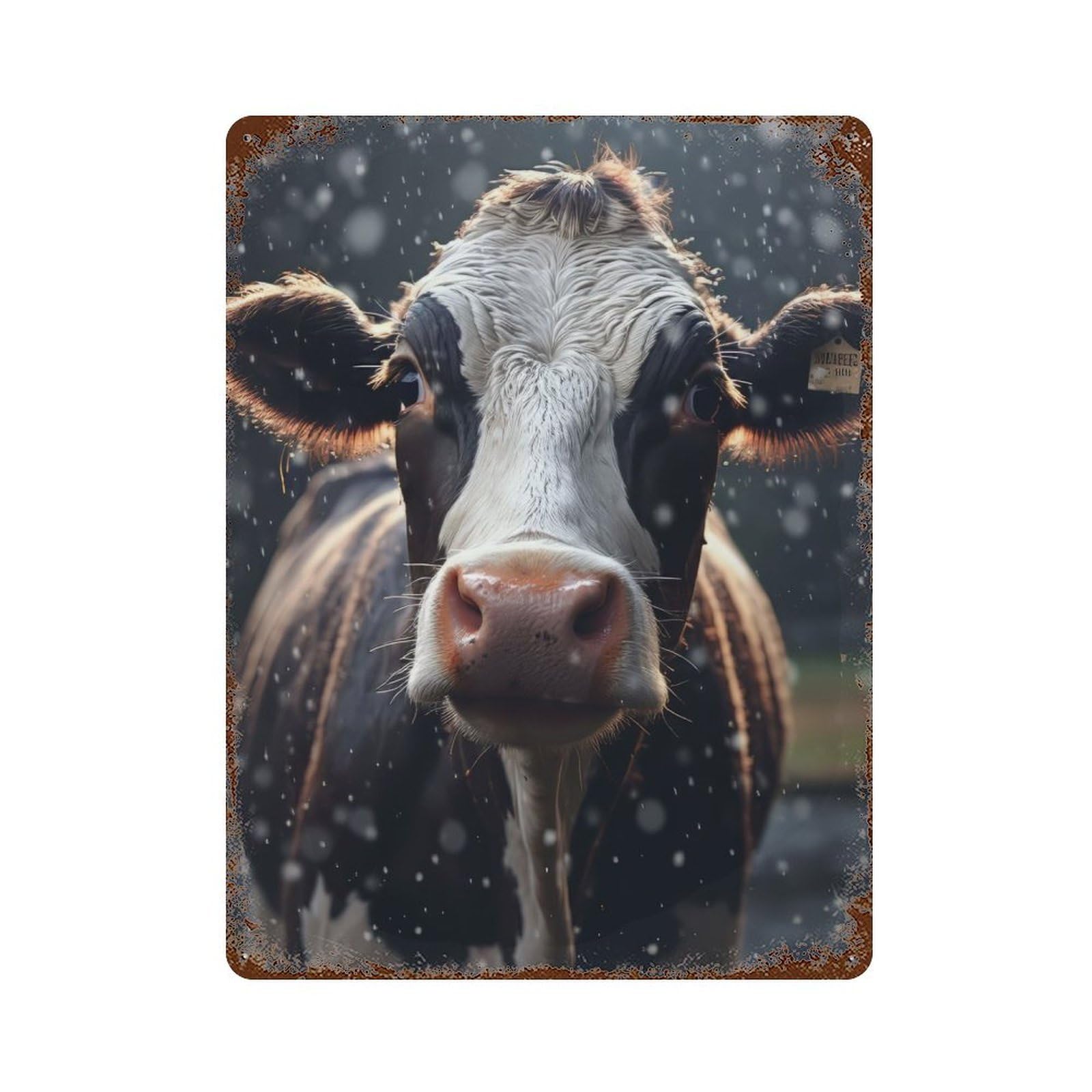 Cute Wet Cow Vintage Wall Sign 15.7"x11.8", Rust Effect Metal Decor for Bistro, Counter And Cafe Decor