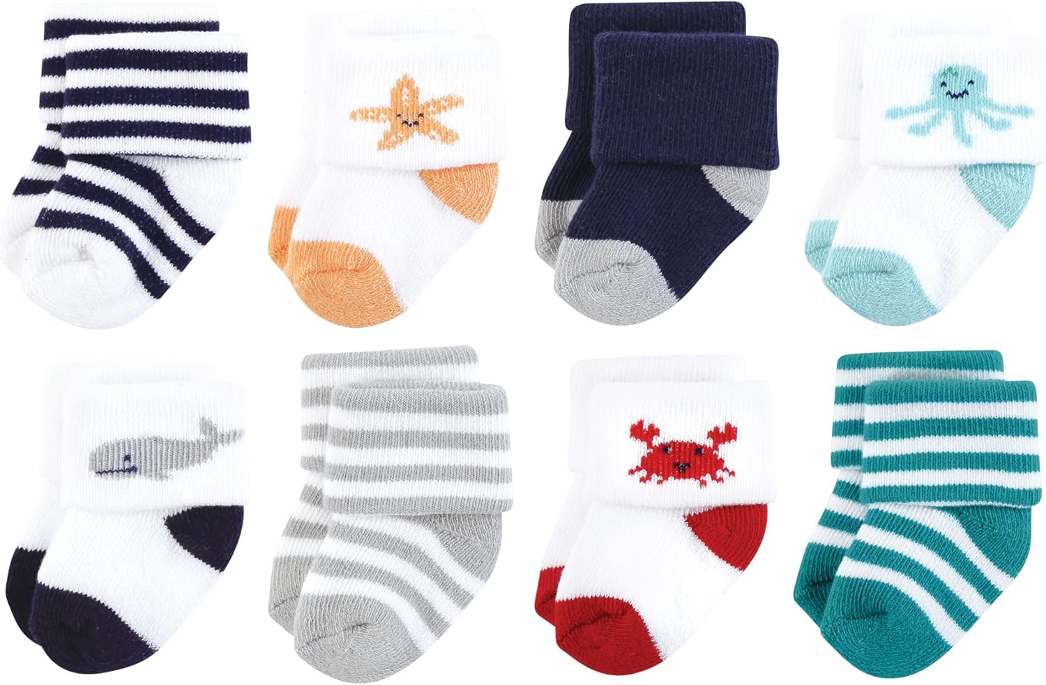 Hudson Baby Infant Boy Cotton Rich Newborn and Terry Socks, Sea Characters, 0-6 Months
