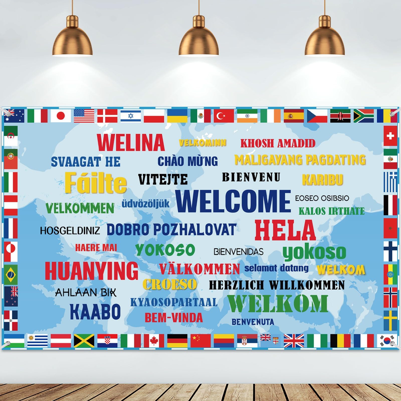 International Flag Backdrop International Welcome Banner World Flags Background Around the World Banner Decoration for Country Sports Events Party Favors Club Photo Booth Props, 71 x 43 Inch