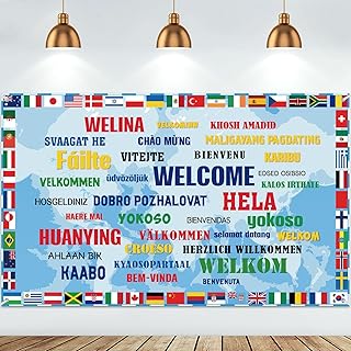 Tatuo International Flag Backdrop International Welcome Banner World Flags Background Around The World Banner Decoration for Country Sports Events Party Favors Club Photo Booth Props, 71 x 43 Inch