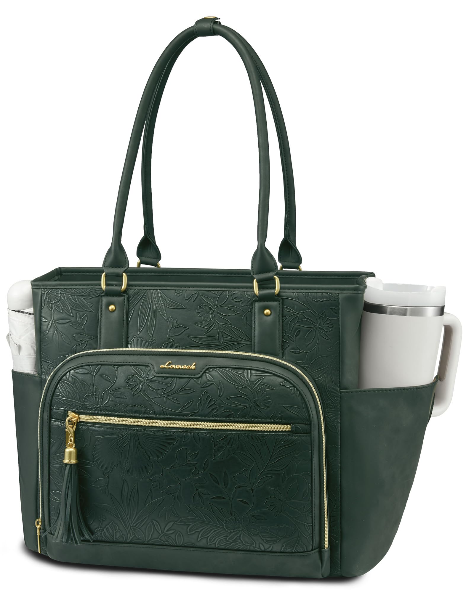LOVEVOOK Laptop Tote Bag for Women Work, Vintage Leather Teacher Nurse Bag with Large Cup Holder, Bible Handbag Purse GIfs, Waterproof Professional Computer Briefcase for Business Office, 15.6 Inch — view 7