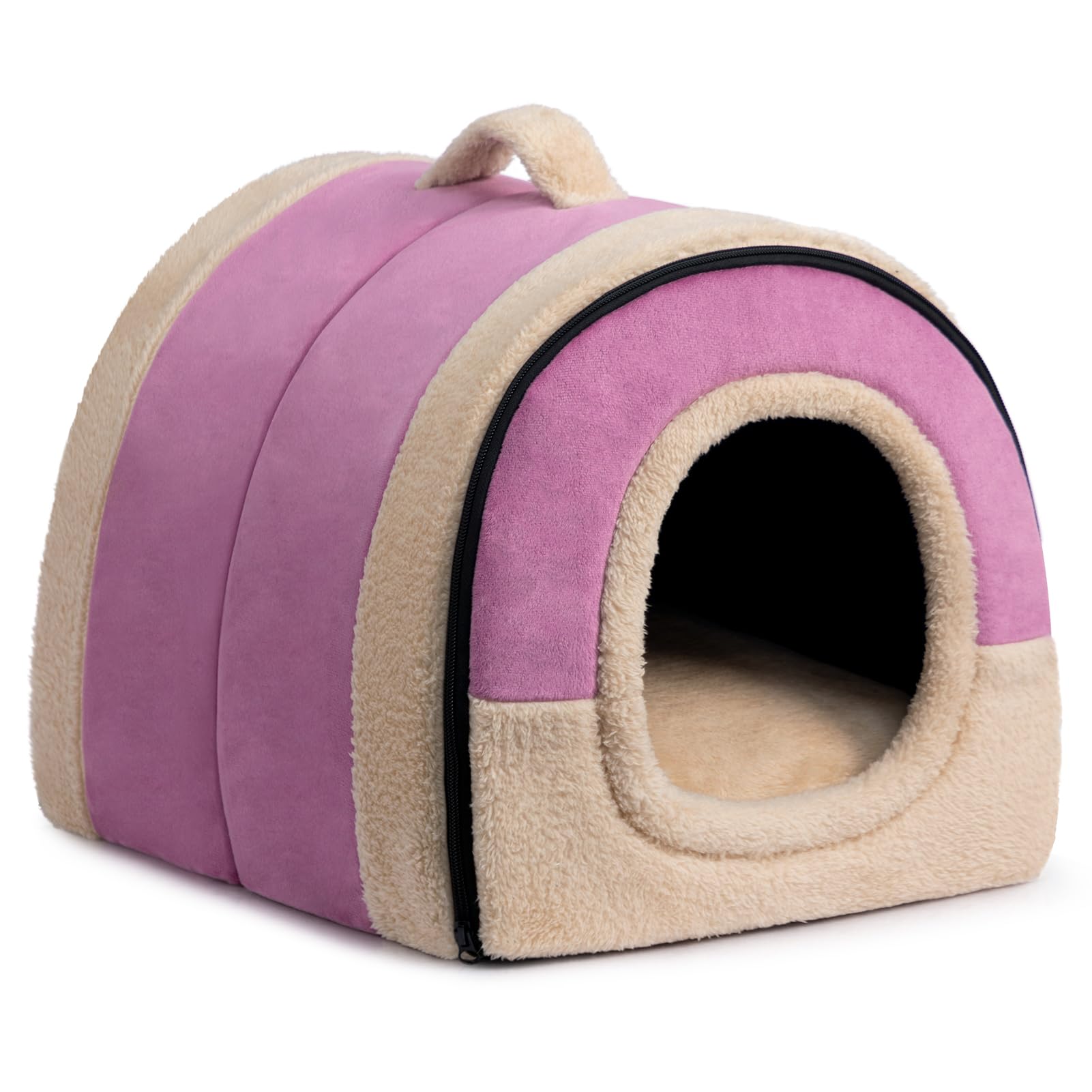 Hollypet Katzenbett Kleines Hundebett, 2-in-1 Faltbare Haustierbett für Katzen & Kleine Hunde, Warmes Höhlennest Kristallsamt-Katzenhöhle Indoor Outdoor, Lila