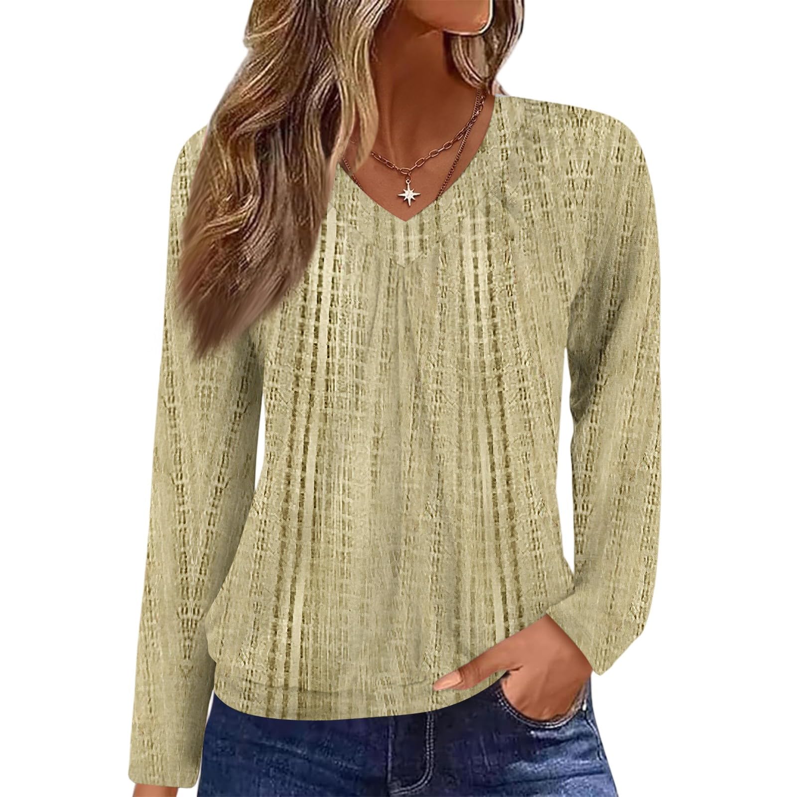Fall Fashion for Women 2025 V Neck Long Sleeve Shirts Banded Bottom Pleated Tops Dressy Casual Blouses