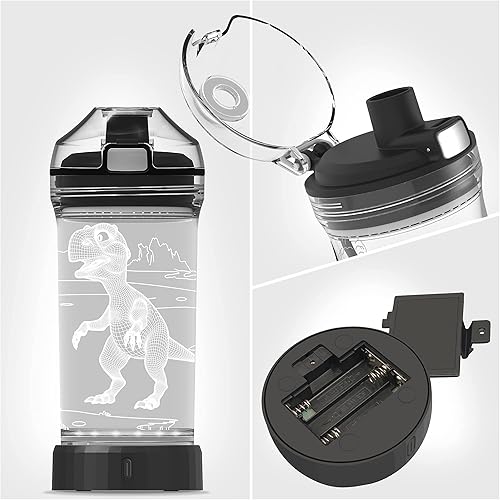 Miniatura 7 de YuanDian Regalos de dinosaurios, botella de agua iluminada para niños con diseño 3D Dino T Rex - 14 onzas Tritan libre de BPA ecológico - Vasos
