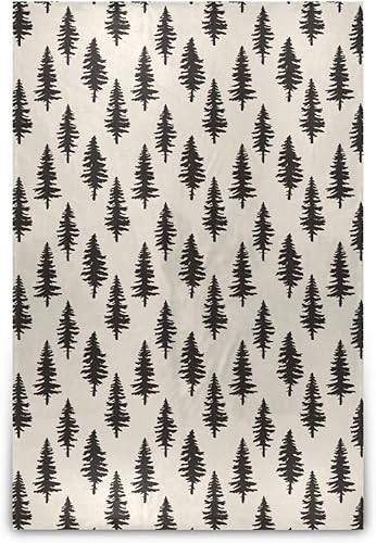 KLL Manta de viaje de franela negra con diseño de árboles de Navidad, manta de forro polar de franela de primavera, manta ligera y cálida de 60 x 90
