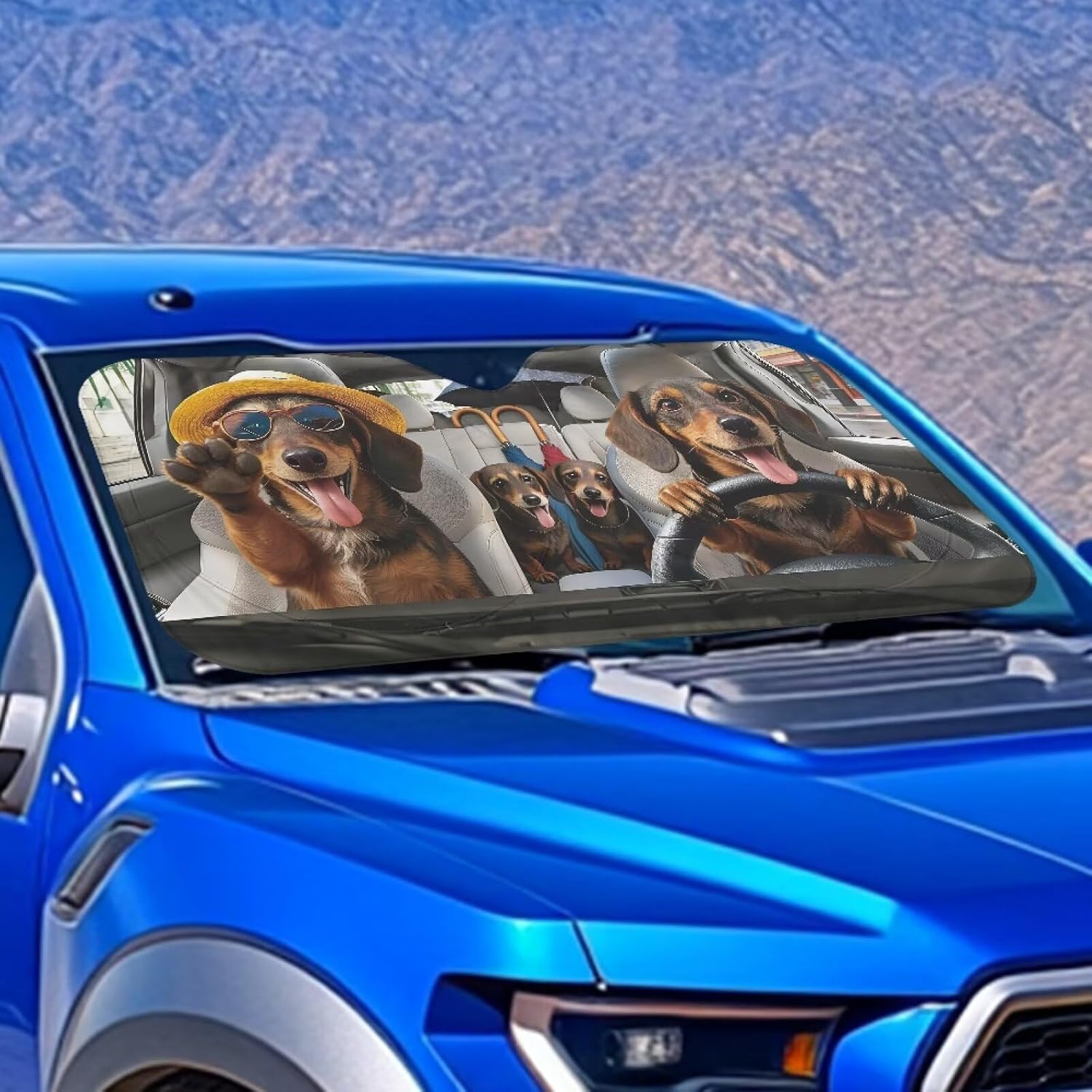 Funny Dachshund Car Windshield Sun Shade Animals Sun Visor for Car Windshield UV-Blocking Heatshield Auto Heat Protection Universal Vehicle Accessories image 3