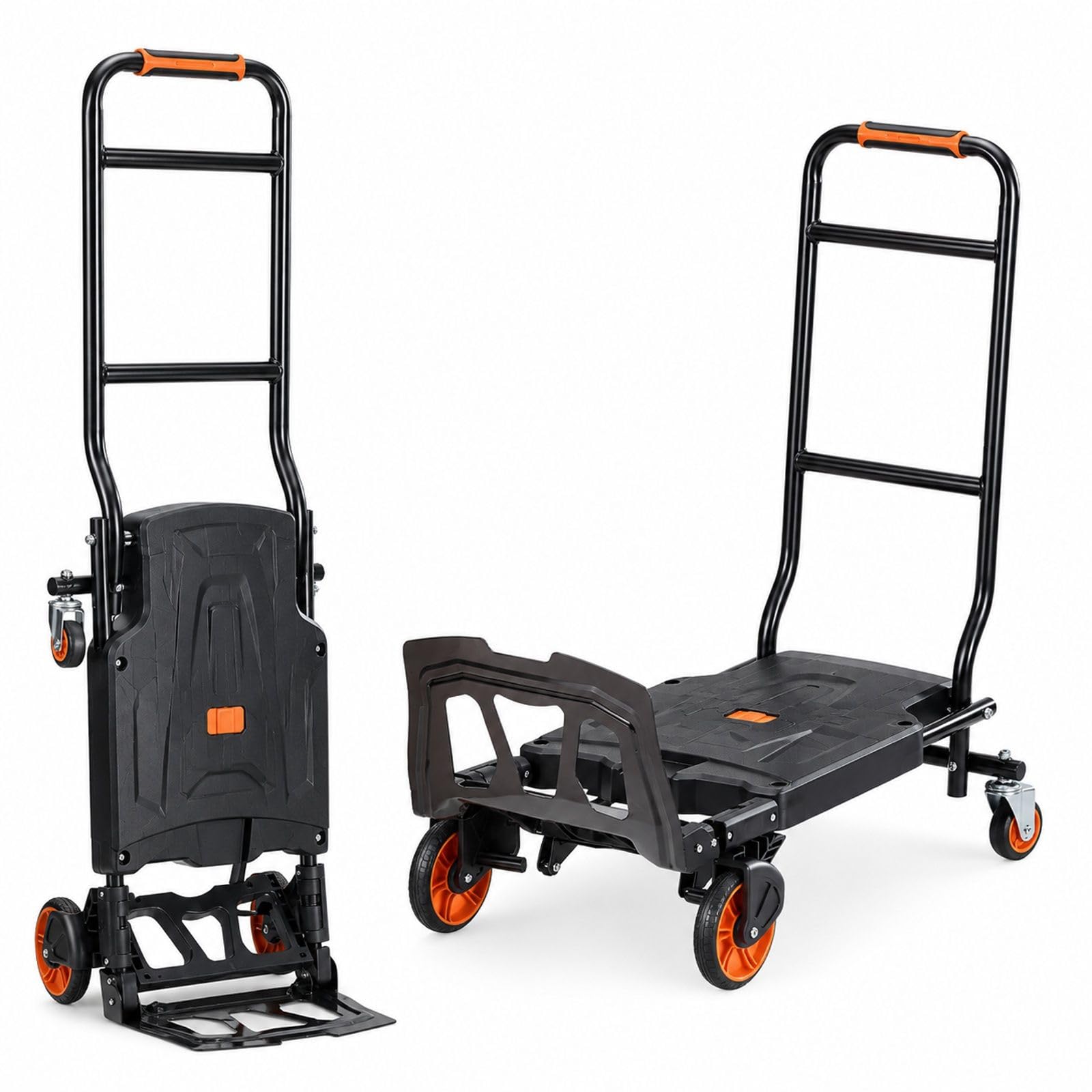 2 in 1 klappbare Sackkarre aus Aluminiumlegierung und Kohlenstoffstahl, Transportkarre mit Plattformwagen für Lade- und Transportaufgaben