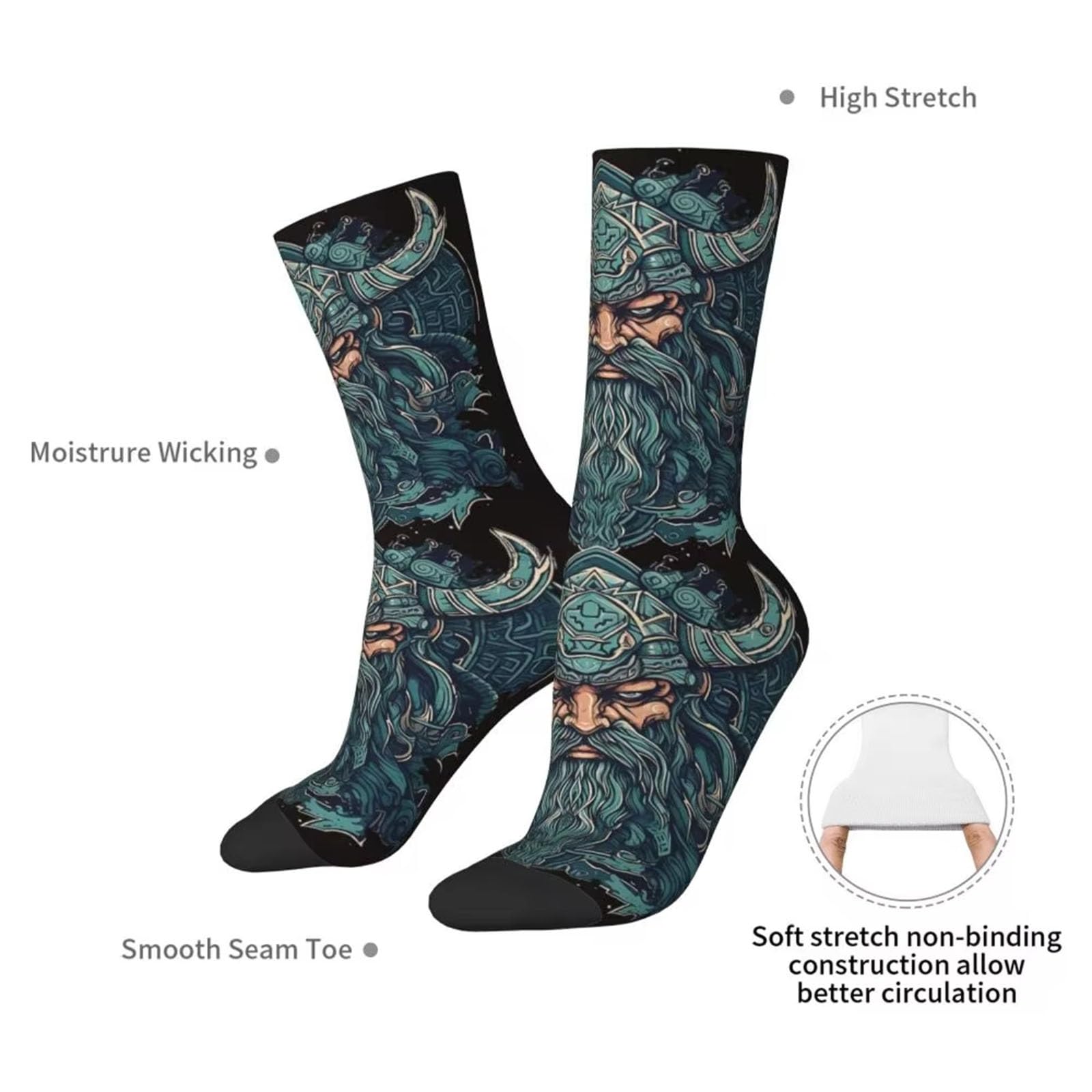 Lustige Unisex Socken, 3D-Druck, Wikinger Krieger Gehörnter Helm Hip Hop Happy Socken, Gut Sitzende Sportliche Basketballsocken